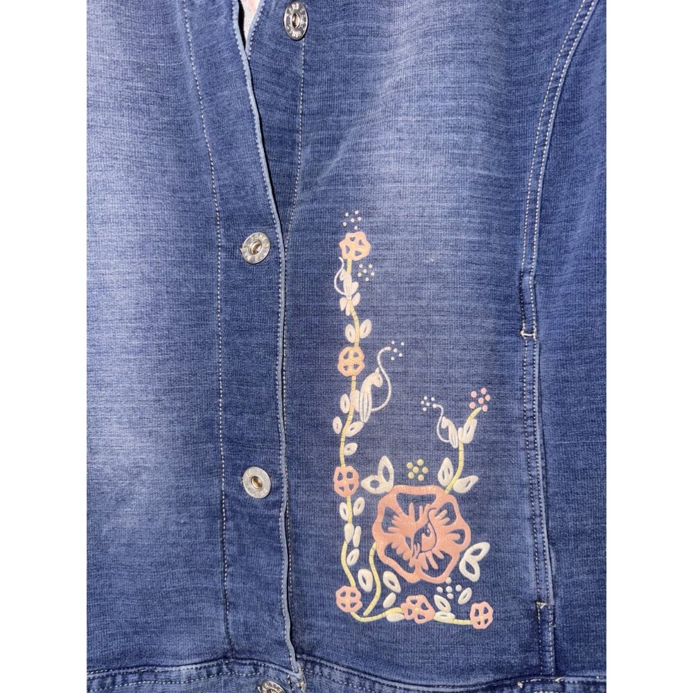 Baby Phat Girls XL Denim Jacket With Embroidered Cat & Floral Details Button Clo - Picture 2 of 6